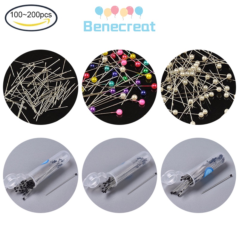 Set 100 / 200 Ghim Đầu Tròn Bằng Thép Không Gỉ Màu Đen Dùng Trong May Vá DIY