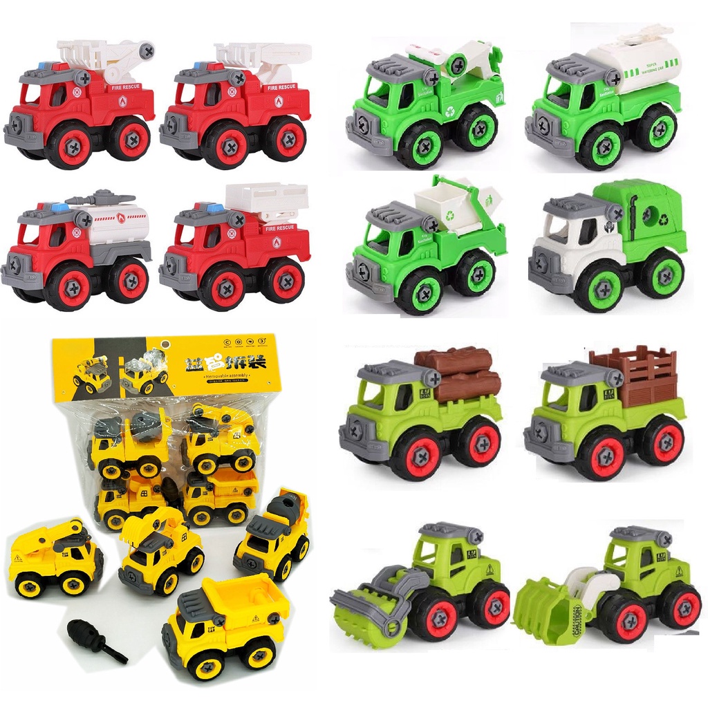 Set 4 xe công trình mô hình tháo lắp rắp