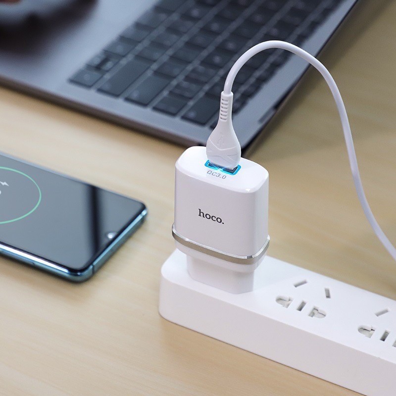 ✔️HÀNG CHÍNH HÃNG✔️Com bo trọn Bộ sạc Hoco C12Q hỗ trợ Quick Charge 3.0 18W kèm cáp Micro USB -Bảo hành 12 tháng-1 đổi 1