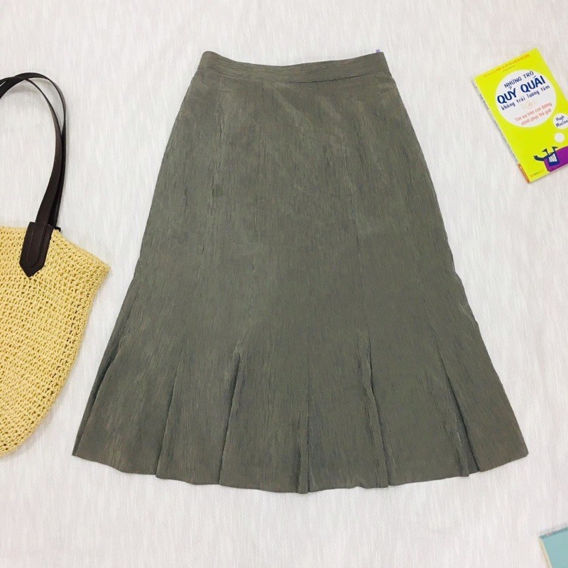 Chân váy công sở Nhật 2hand xoè nhẹ màu xám chất vải nhún nhẹ eo 66-70