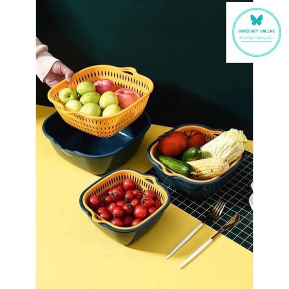 Bộ Rổ Nhựa Kèm Chậu 6 Món Cao Cấp Mới Bộ Sét 6 Chậu Kèm Rổ Dáng Vuông Tiện Lợi