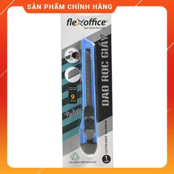 Dao rọc giấy Flexoffice FO-KN01B thiết kế thon gọn, có ngấn và răng trên cán