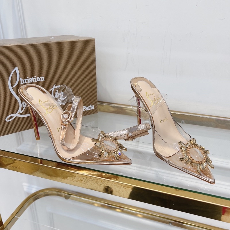 Sandal lbt cao gót mica đá mặt trời gót nhọn fullbox