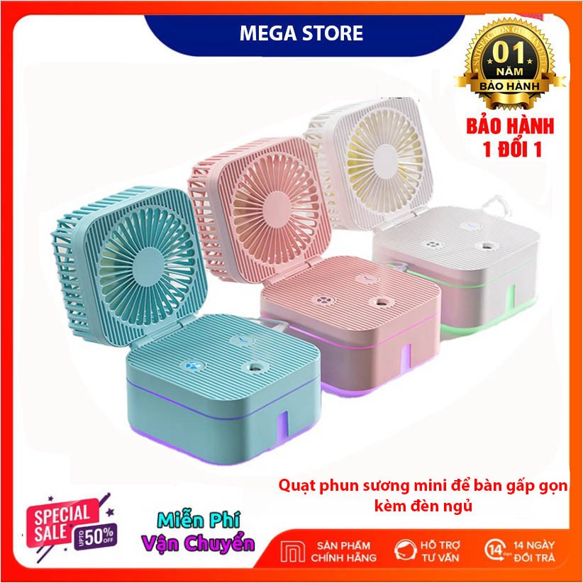 [Mã ELHA22 giảm 5% đơn 300K] Quạt phun sương mini để bàn gấp gọn đa năng đầu kết nối usb có đèn ngủ