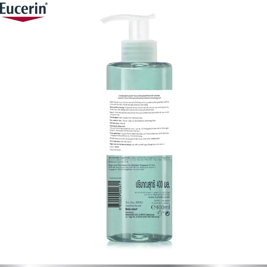 [Mã FMCGM50 - 8% đơn 250K] Gel rửa mặt Eucerin Pro acne cleansing cho da dầu mụn 400ml