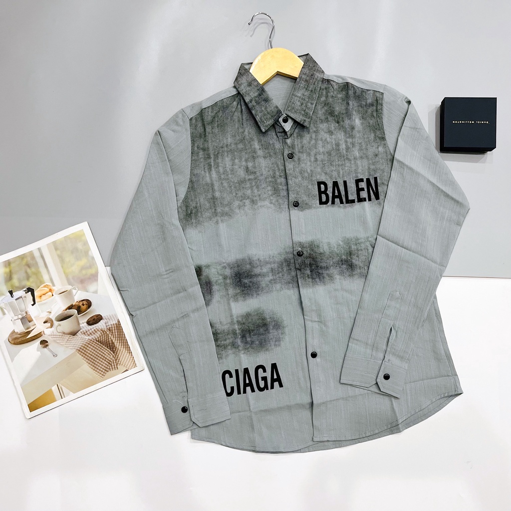 Áo Sơ Mi Nam Tay Dài Vải Đũi Thái Cao Cấp Phối Wash Loang In Chữ CIAGA Phong Cách Sang Trọng Hot Trend Mới DUI TD WASH C