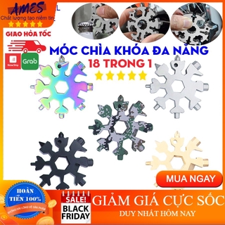 Móc chìa khóa bông tuyết 18 in 1 đa năng độc lạ, không gỉ sét, độ bền cao, có 5 màu cực đẹp - AMES SHOP