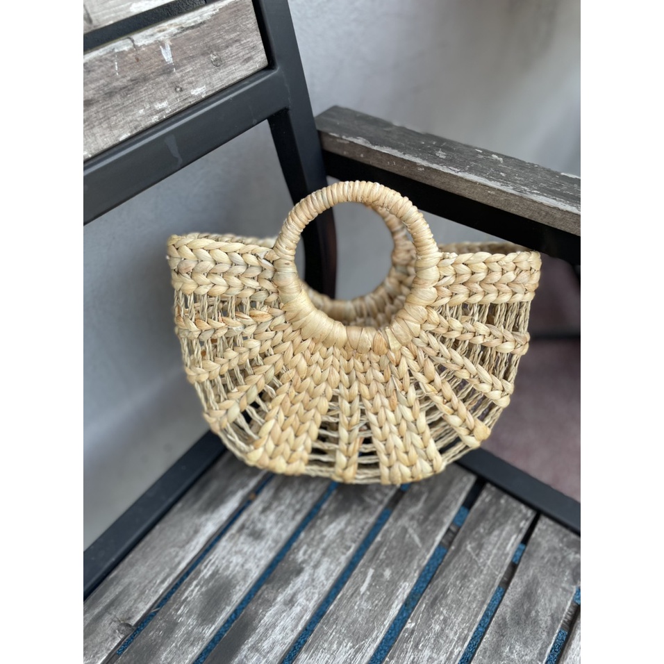 Túi cói nữ thời trang đi biển mùa hè Bán Nguyệt giá rẻ túi mẹ bé cói thủ công mỹ nghệ TC01