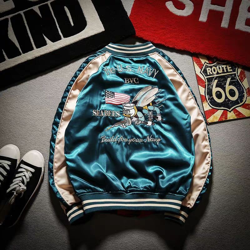 ÁO KHOÁC BOMBERJACKET SUKAJAN 2 MẶT THÊU ONG VÀ HẠC ULZZANG