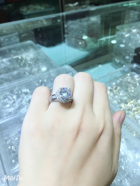 Nhẫn bạc Tam An xi vàng trắng 18k