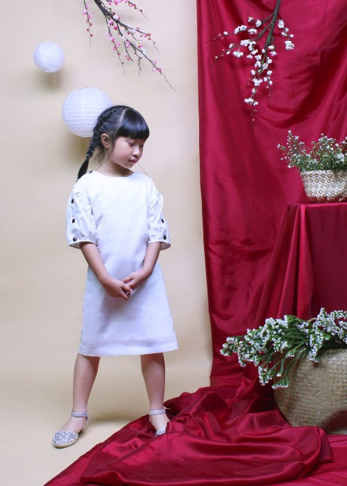 Đầm dạo phố thời trang Jadiny cho bé gái màu trắng