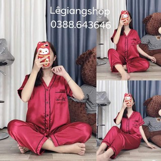 Đồ bộ pijama phi lụa thêu chữ dưới 58kg