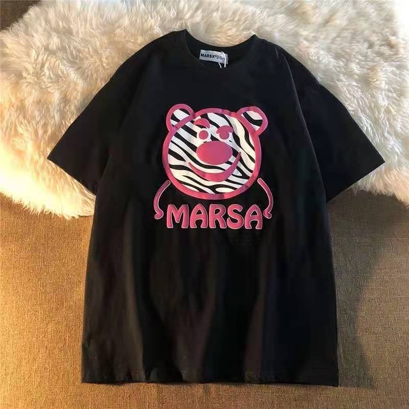 Áo Thun Ngắn Tay Dáng Rộng In Hình Gấu Dâu Tây Phong Cách Hàn Quốc Mới