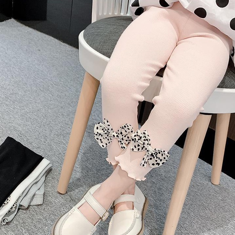 Girls Korean Version The New Thin Section Western Style All-Match Bow Elastic Slim Leggings Trousers