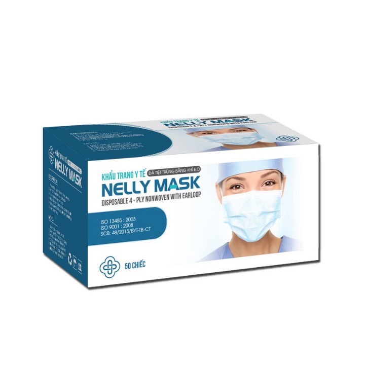 Khẩu Trang Y Tế Giấy Kháng Khuẩn 4 Lớp NELLY MASK Màu Xanh - Khẩu Trang Kháng Khuẩn Tiệt Trùng Bằng Khí E.O