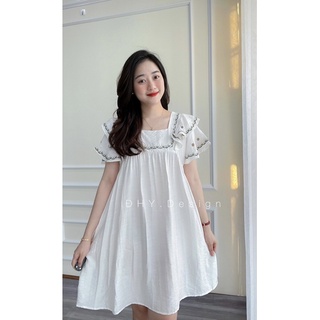 Váy thiết kế babydoll cánh tiên thêu hoa [ Nhập mã DANG22988 giảm 5k ] đũi lụa cự  mềm mát tiểu thư sang chảnh