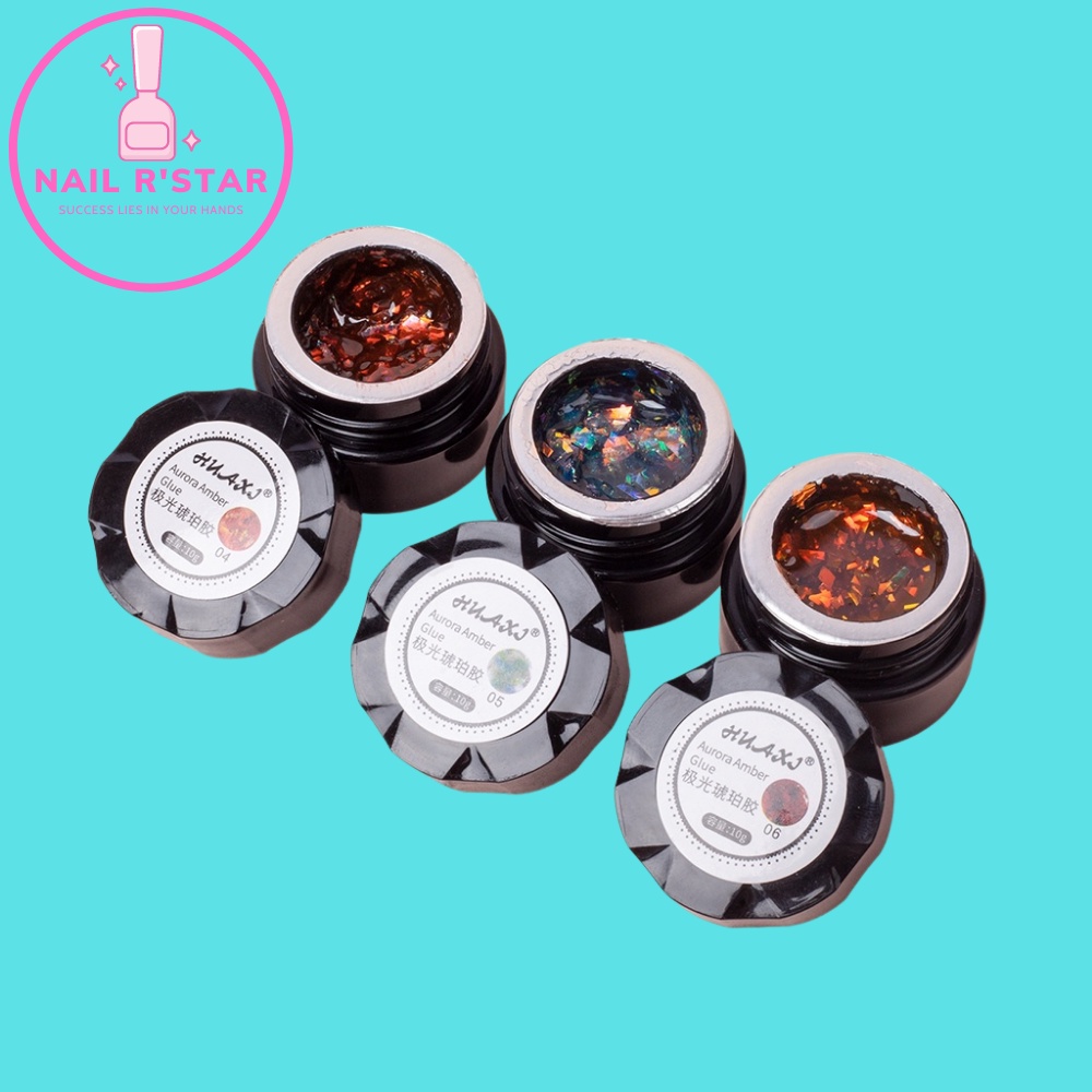 Gel nhũ khổng tước Huaxi 6 màu trang trí móng theo phong cách Hàn Nhật – Gel nhũ hổ phách Huaxi rất đẹp  NAIL