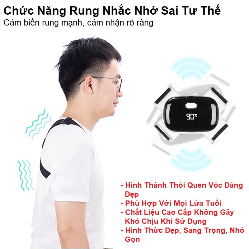 Đai Chống Gù INTELLGENT INDUCTION POSE Lưu Được Số Lần Sai Tư Thế - Giá Sỉ ( Dùng Được Cho Cả Người Lớn Và Trẻ Em )