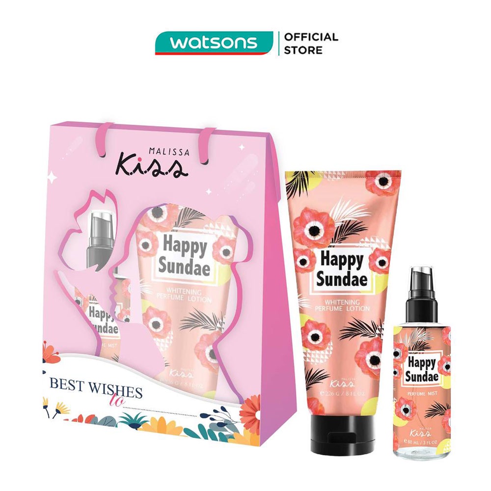 Combo Malissa Kiss Happy Sundae (Sữa Dưỡng Thể Trắng Da 226g + Xịt Thơm Toàn Thân 88ml)