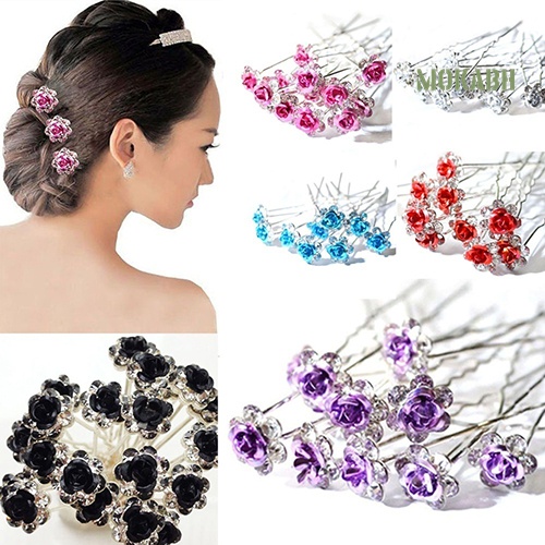 Set 5 Kẹp Tóc Hoa Hồng Đính Đá Sang Trọng Cho Cô Dâu