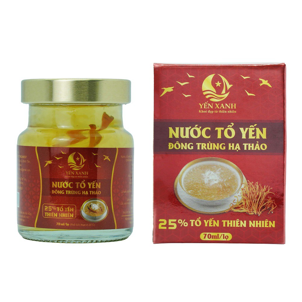 25% tổ yến - Nước tổ yến sào cao cấp chưng đông trùng hạ thảo - YẾN XANH - Hộp 1 lọ x 70ml