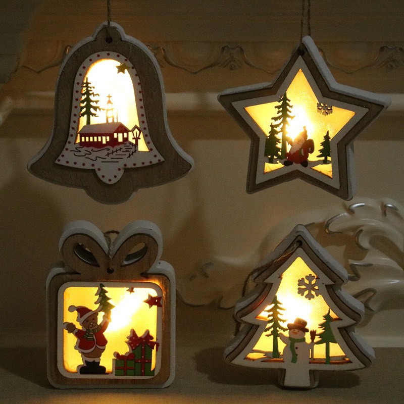 [Giá Tại Xưởng] Dây Treo Trang Trí Giáng Sinh Cao Cấp Bằng Gỗ Có Đèn - 4 Mẫu trang trí noel cây thông decor trang trí