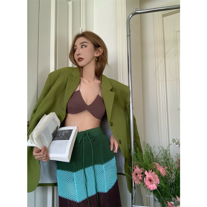 QADCOL  Áo Hai Dây Cổ Thấp Quyến Rũ Thời Trang Phong Cách Hàn Quốc Cho Nữ