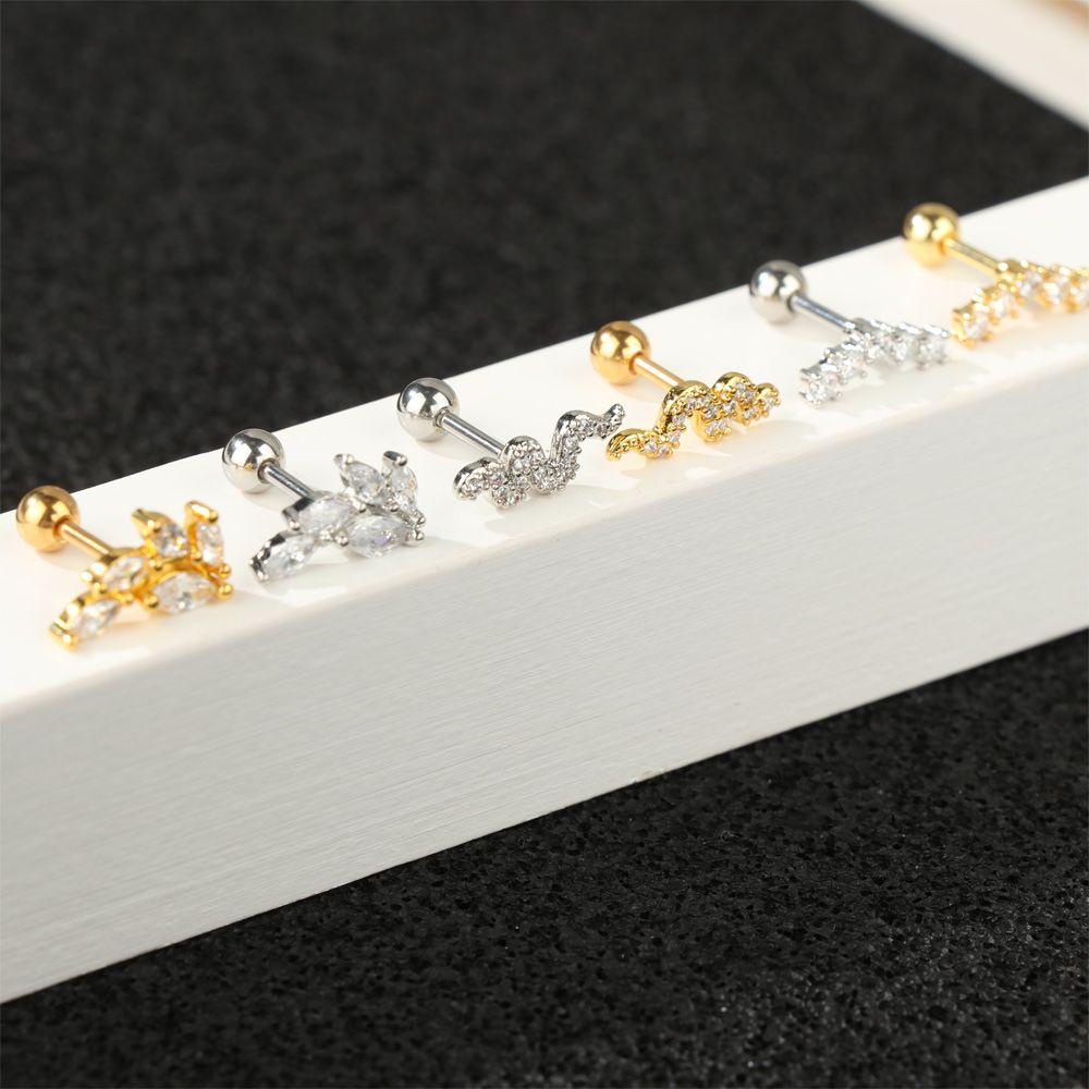 NEXTVN Khuyên Xỏ Cơ Thể Đính Đá Zircon Hình Trăng Sao Màu Sắc Vàng / Bạc Phong Cách Punk Cho Nữ