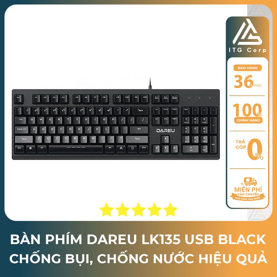 Bàn phím DareU LK135 Black/ Thiết kế full-size 104 phím