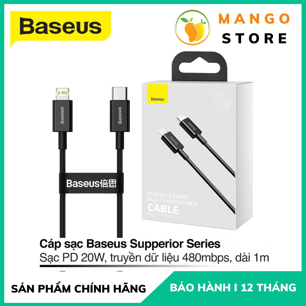 Dây cáp sạc nhanh 20w iPhone Type-C to Lightning cho iPhone X XSM 11 11Promax 12 12Promax Chính Hãng Baseus