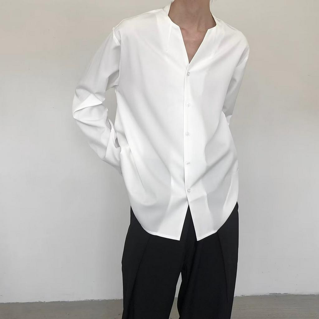 Áo sơ mi nam dài tay cổ bẻ dáng rộng Đơn giản hợp thời trang áo sơ mi nam nữ dài tay unisex basic màu trắng và đen sơ mi lụa