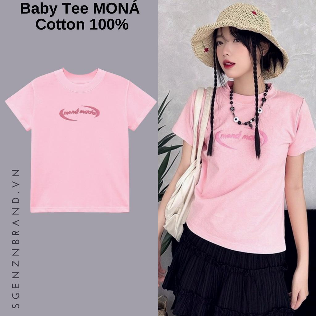 Áo baby tee MONÁ TERRA hồng, Áo thun form baby tee nữ hot trend Sgzbr.vn