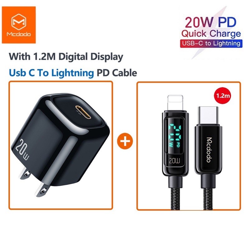 Combo củ 20w & cáp hiển thị dòng Mcdodo