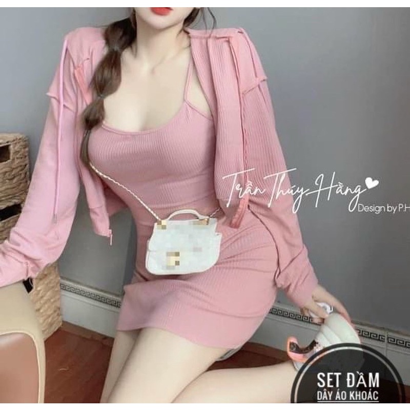 [ BIGSIZE ] Đầm dây kèm áo khoác