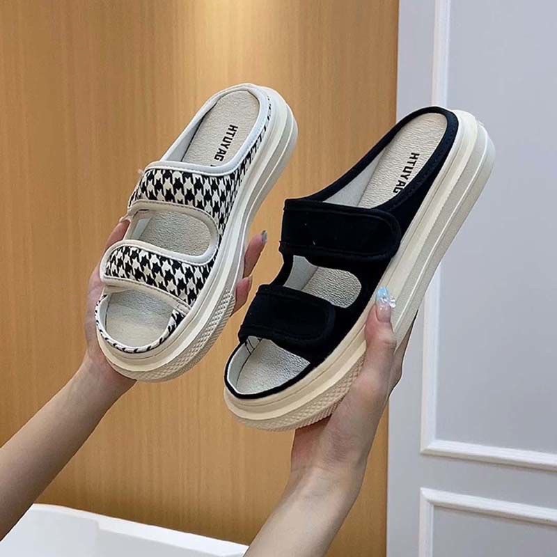 Dép đế cao 2 màu phong cách thể thao, dép sục quai ngang hở mũi thời trang Hàn Quốc  dành cho nữ