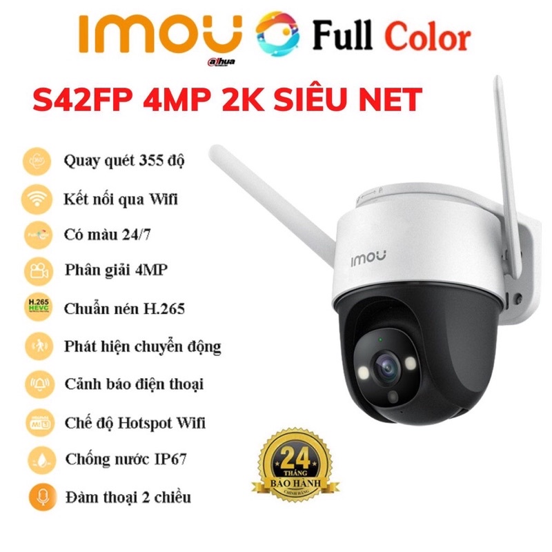 Camera Wifi Không Dây Siêu Nét Xoay 360 Ngoài Trời Có Màu Đêm Imou IPC S42FP 4Mp, S22FP 2Mp ,A22Ep, A42P 4Mp- Chính Hãng