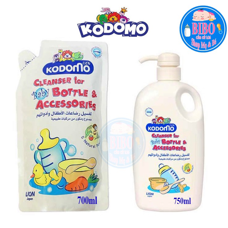 Combo Nước Rửa Bình Sữa Kodomo Rửa Rau Củ Và Phụ Kiện, An Toàn Cho Bé 700Ml Dạng Túi và Chai 750ml