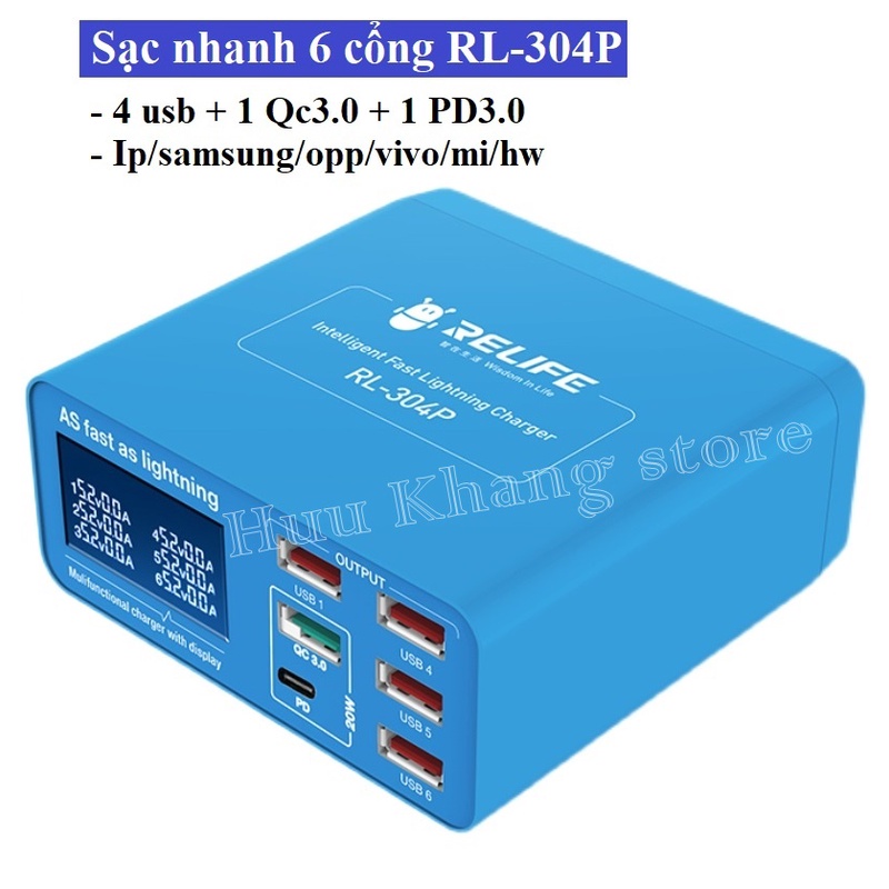 Sạc nhanh 6 cổng RL-304P | QC3.0 | PD3.0