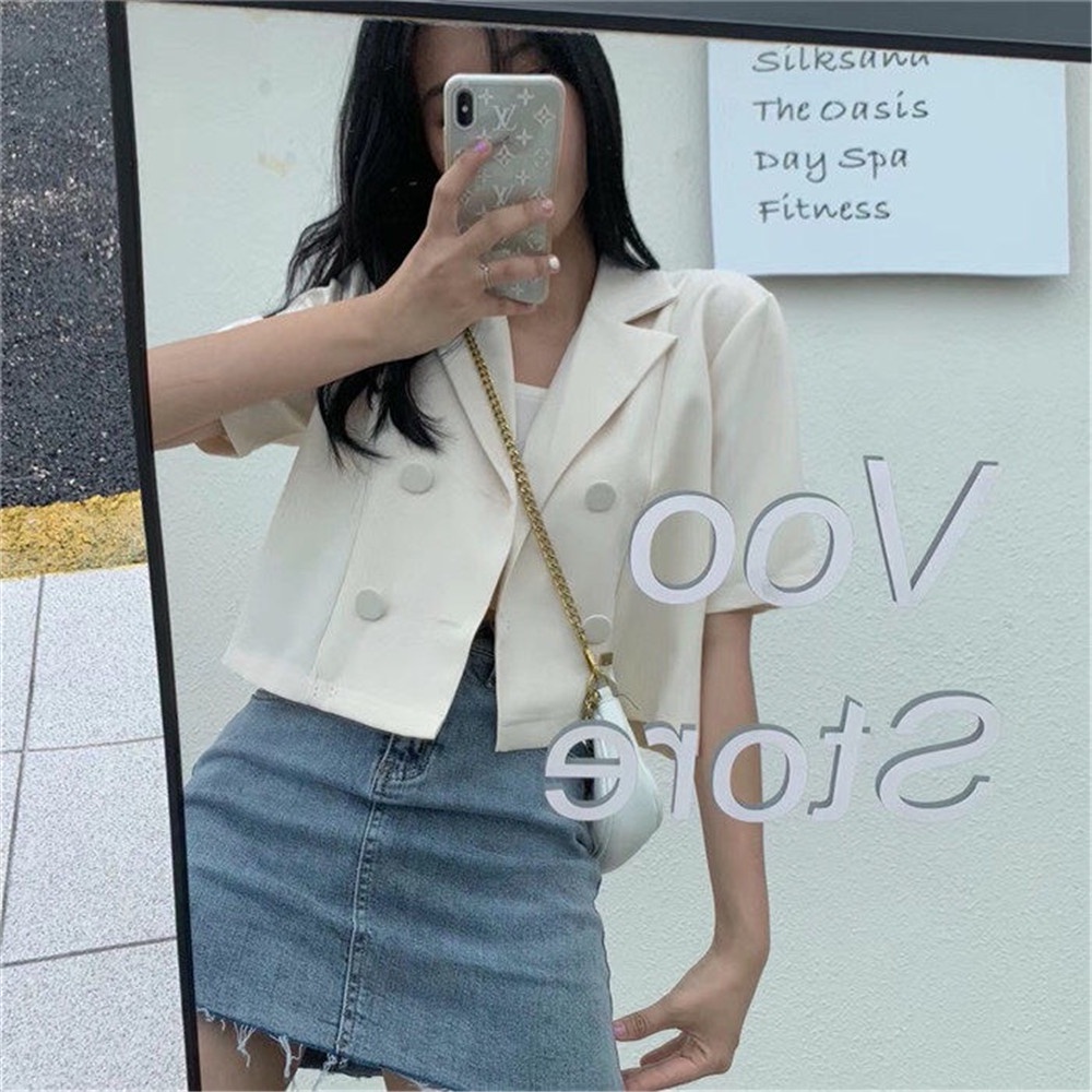 Áo khoác vest tay ngắn eo cao phong cách Hàn Quốc thời trang cho nữ