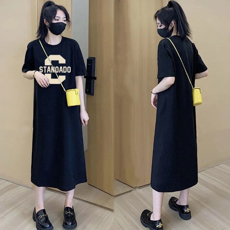 Đầm Thun Dài Qua Gối Tay Ngắn Dáng Rộng Phong Cách Hàn Quốc Thời Trang Mùa Hè Cho Nữ