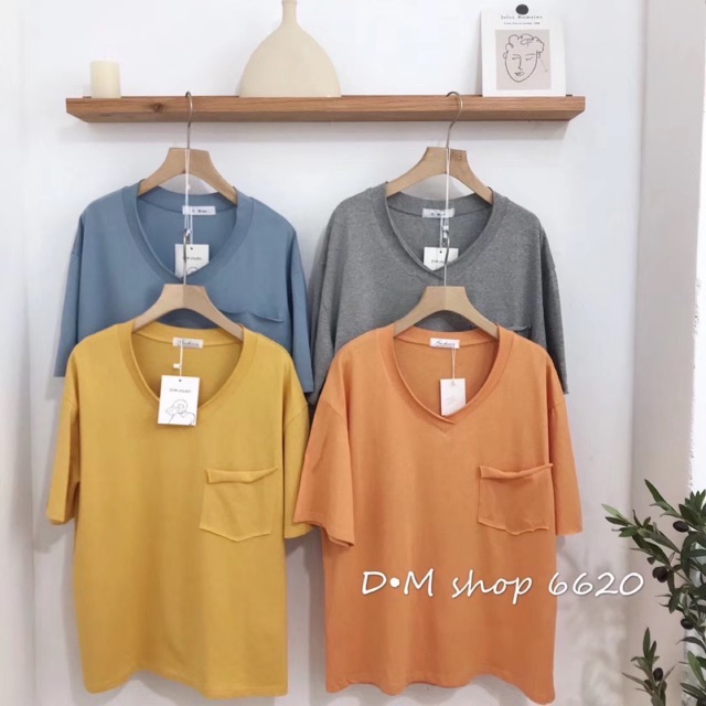 Áo cổ tim túi ngực basic - hàng QC