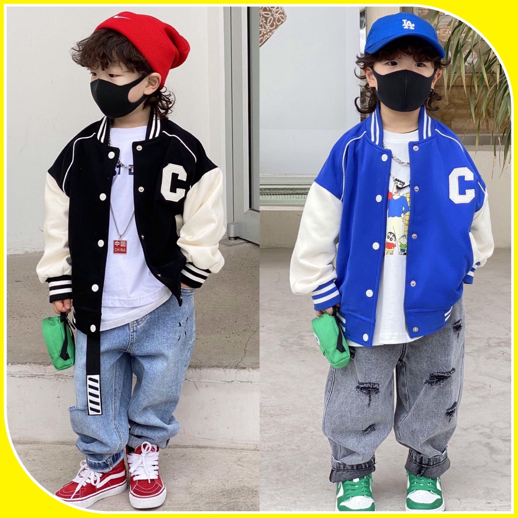 A123- Áo khoác bomber bé trai chữ C size 90 -140, quần áo trẻ em thu đông cao cấp