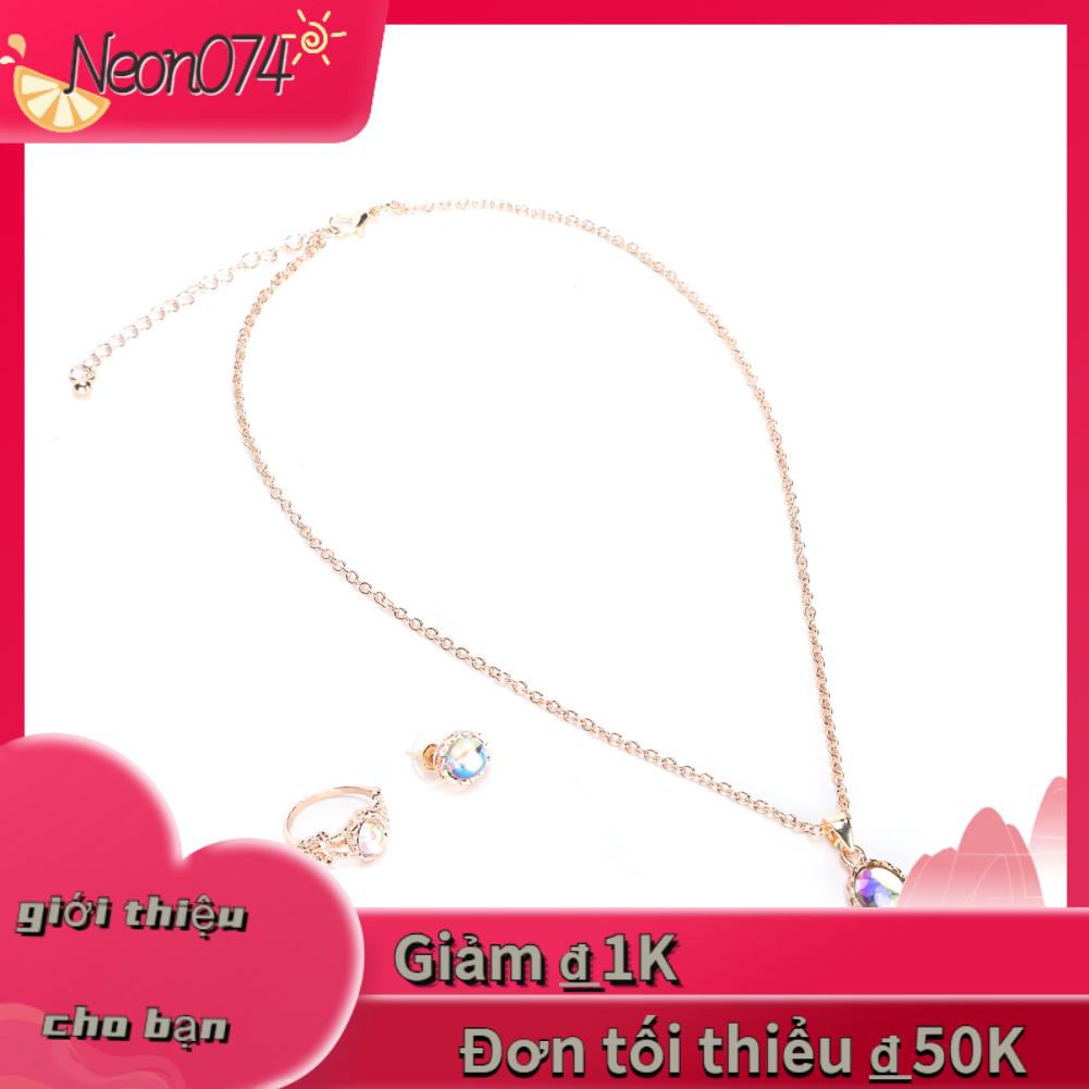 Neon074 Neon074 Vòng cổ Nhẫn Bông tai Bộ Trang sức Nữ thời trang cho Lễ hội Tiệc cưới