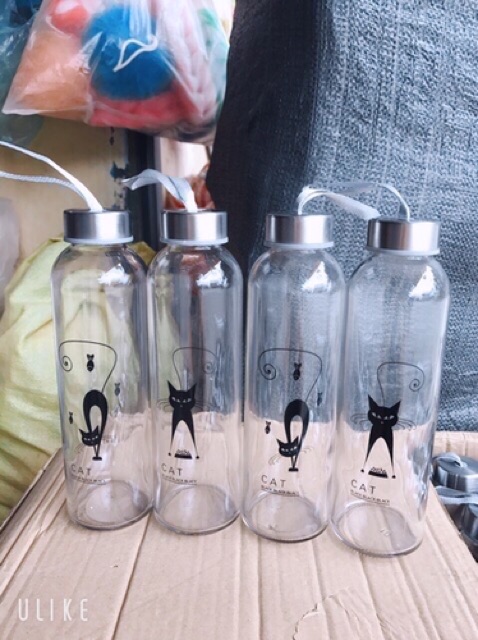 CHAI THUỶ TINH 500ML CÓ NẮP ĐẬY VÀ DÂY XÁCH HOẶC IN HÌNH CÓ DÂY XÁCH