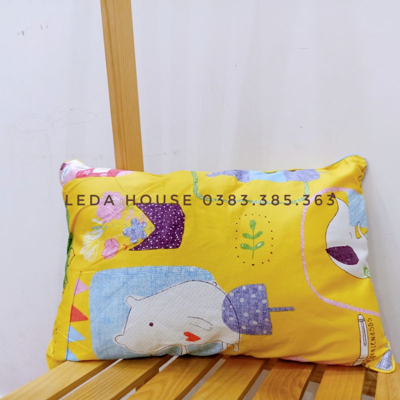 Gối cho bé vỏ gối cotton satin Hàn Quốc, ruột gối gòn lông vũ siêu êm ái 30*45