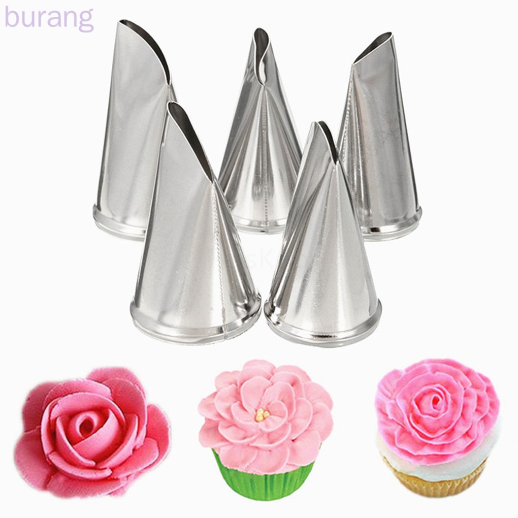 Bộ 5 đui bắt kem tạo hình bông hoa hồng trang trí bánh đẹp mắt bằng thép không gỉ chất lượng cao