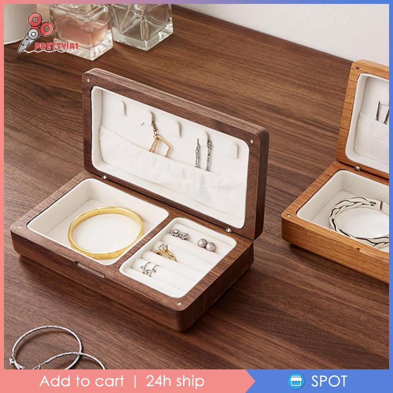 [Prettyia1] Hộp Đựng Trang Sức Hạt Óc Chó Retro Đựng Trang Sức Bông Tai Vòng Tay