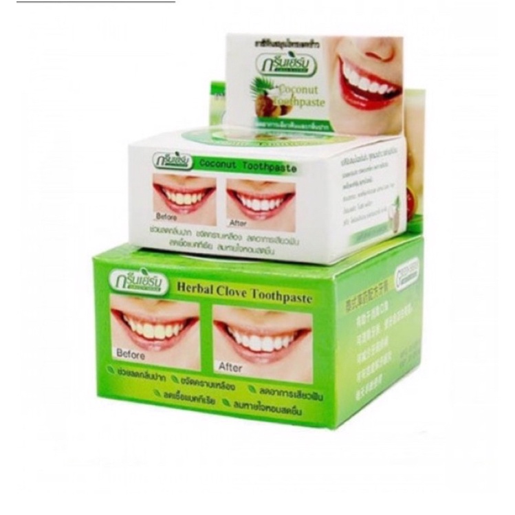 Kem tẩy trắng răng Green Herb Thái Lan 25g(Tặng kèm hộp nhỏ)