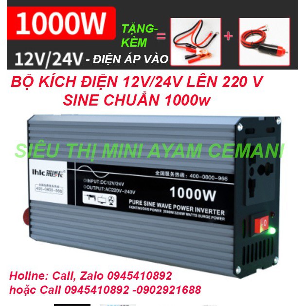 Bộ đổi nguồn điện 12v/24v lên 220v - 1000W