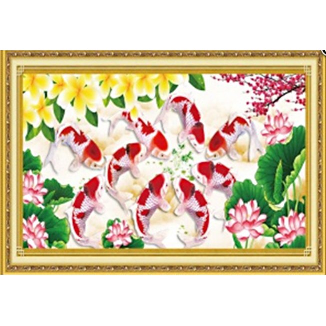 TRANH THÊU CỬU NGƯ QUẦN HỘI A1118 (89X44)